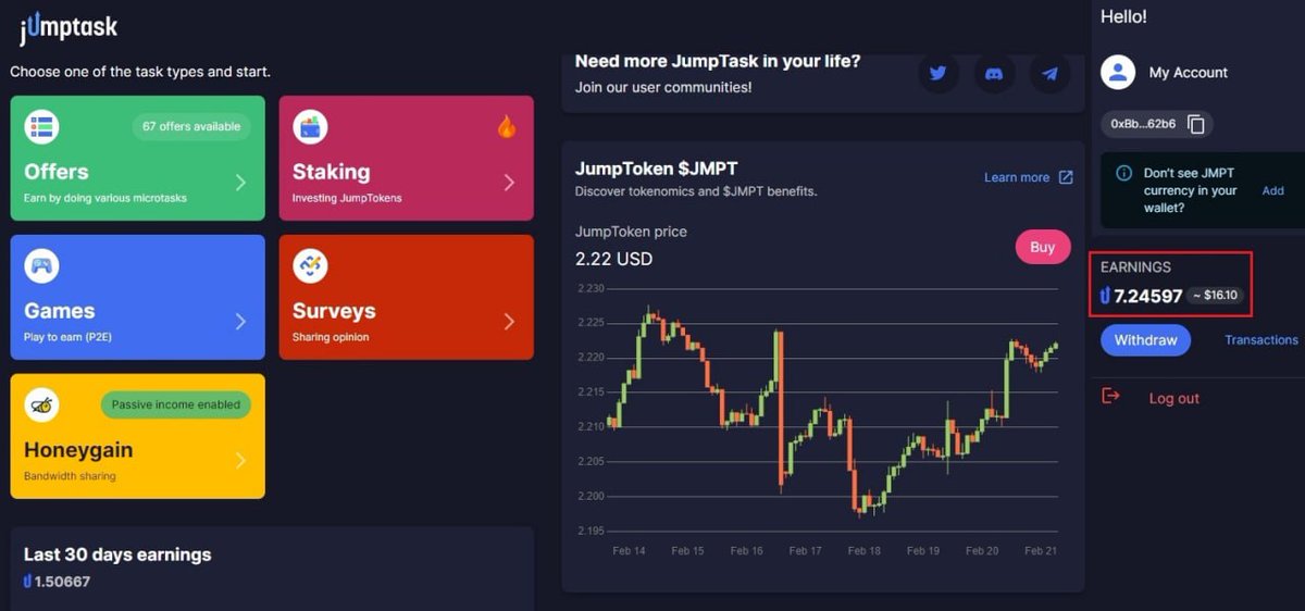 💰Let's we make Passive Income per month
🎁Free Honeygain &amp;Jumptask Mining
🔸Registration $5 Honeygain Bonus
🔸50% jumptask Bonus

👉Link: r.honeygain.me/TMLAN10F19

✅Enter Email &amp; PW
✅Withdraw : Min $20 Honeygains
📌Transferred to Jumptask to Gain 10% Bonus JMPT tokens.