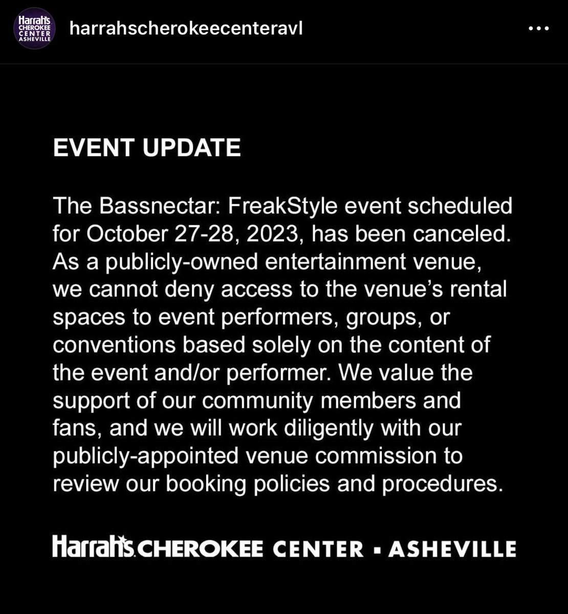 TheFestiveOwl's tweet image. Following immediate public blowback, #Bassnectar’s ‘FreakStyle’ event in Asheville, NC has been canceled on the same day it was announced.