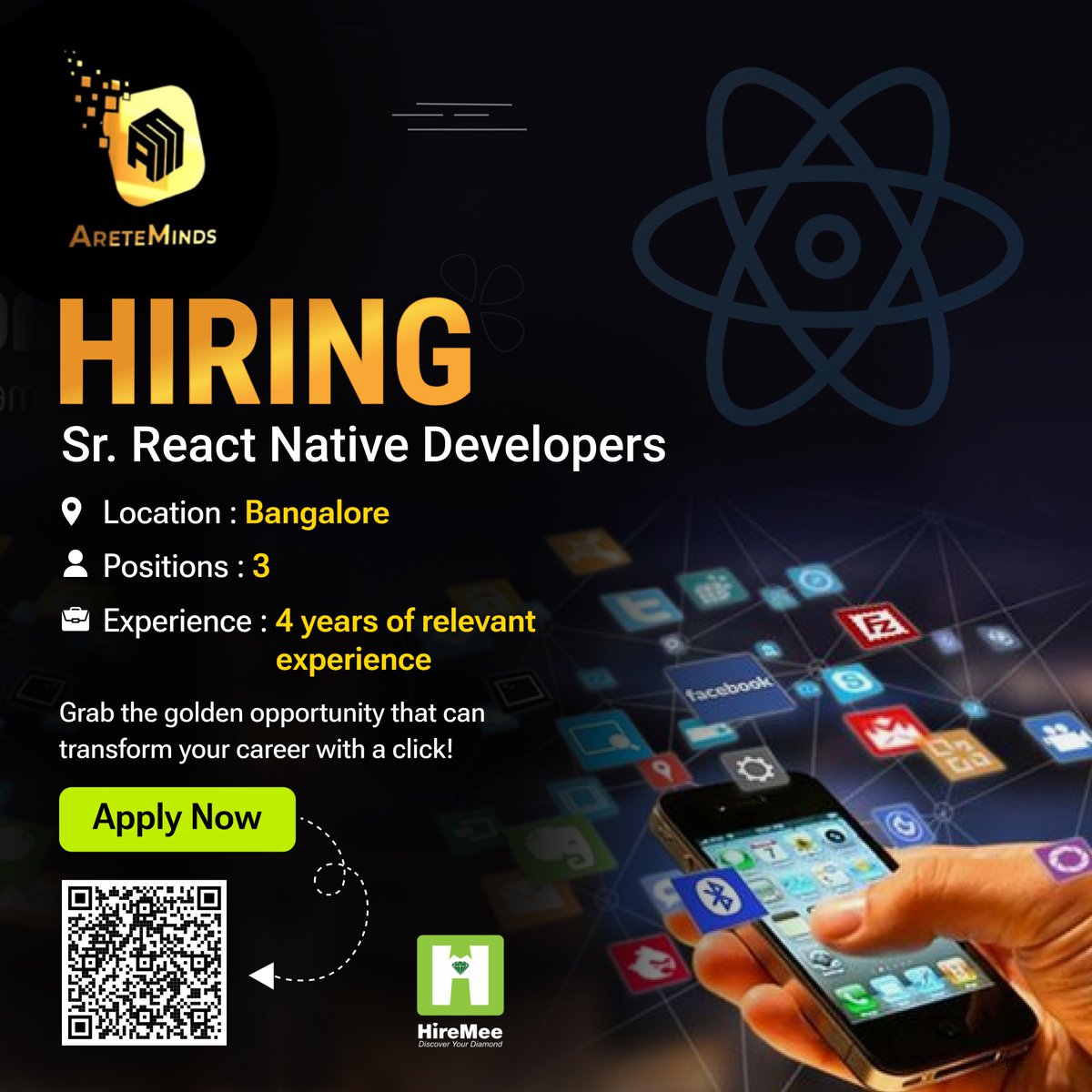 Hiremeeinc's tweet image. Are you ready to elevate your career to new heights? #Areteminds is looking for Sr. #ReactNativeDevelopers. Join Areteminds in shaping the future of app development.
hiremee.co.in/jobs-list/aret…
#opportunity #developer #react #careers #HireMee #onlineassessments #Bangalore #jobs