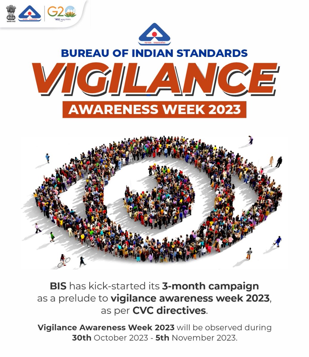 IndianStandards's tweet photo. In line with the instructions of Central Vigilance Commission (@CVCIndia), BIS is actively carrying out the three-month campaign conceptualized as a prelude to Vigilance Awareness Week 2023.
#ComplainWithoutFear #BIS #Awareness #AwarenessWeek #VigilanceAwarenessWeek #StayTuned https://t.co/6iXFL9nD4H