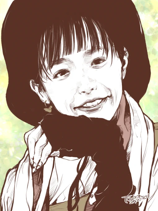 『種から植えるTV』の我妻三輪子さん(インゲン描き忘れ)。うまく描けなかったけど可愛らしい方^^ 