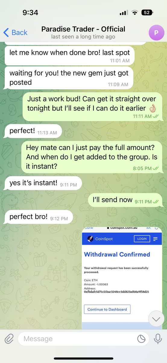 paddyfitz7's tweet photo. @paradisebullrun ⚠️Watch out people who joins his telegram⚠️

Will reply instantly until funds are sent! Then will ghost you!

photoshop was used to reel in conversation! https://t.co/ZVNMHBpGnq