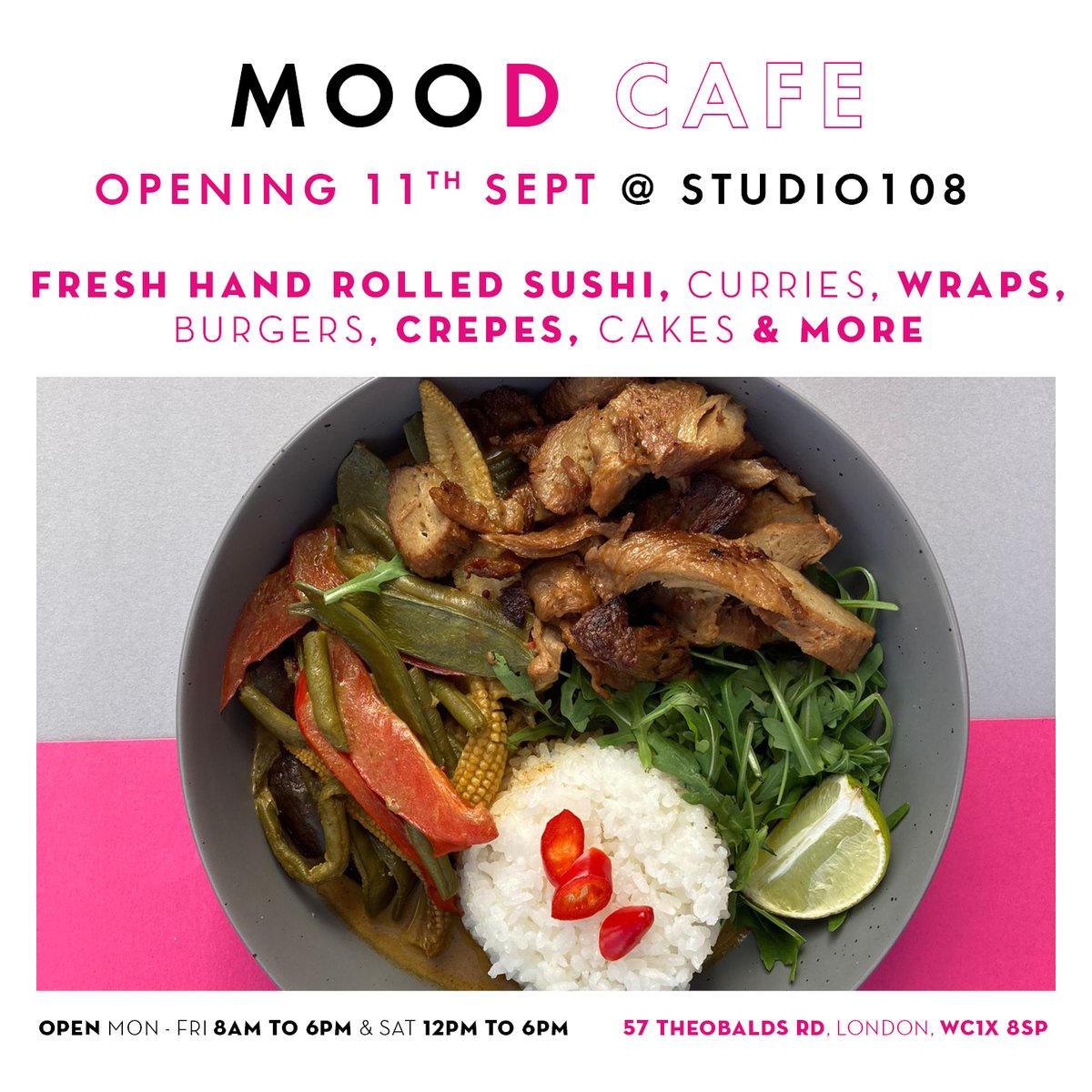 iskconlondon's tweet photo. 11th September is the special day of the opening of a brand new cafe with a special mood, the Mood Cafe @ STUDIO108!!!
You can look forward to having delicious fresh hand-rolled sushi, curries, wraps, burgers, crepes, cakes & many more. You are most welcome.
#london #studio108 https://t.co/zcnxOtDPqE