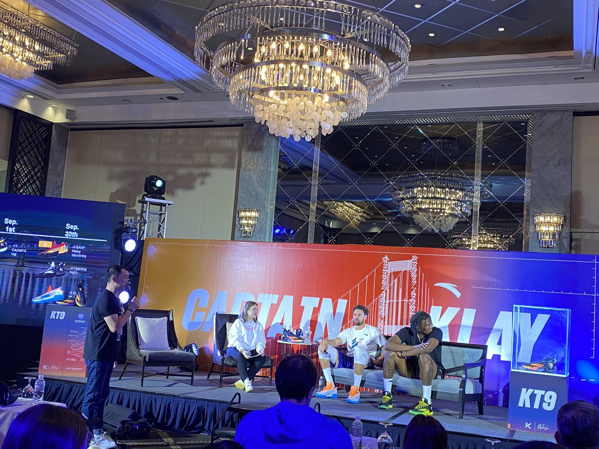 naveenganglani's tweet photo. Happening now: Klay Thompson and Kevon Looney in Manila for Anta; the new KT9 on display. 

A couple of interesting trivia already:

- Klay says he has an appreciation for dance after getting injured
- Something he enjoys is taking his boat to the Warriors game and then get the win.