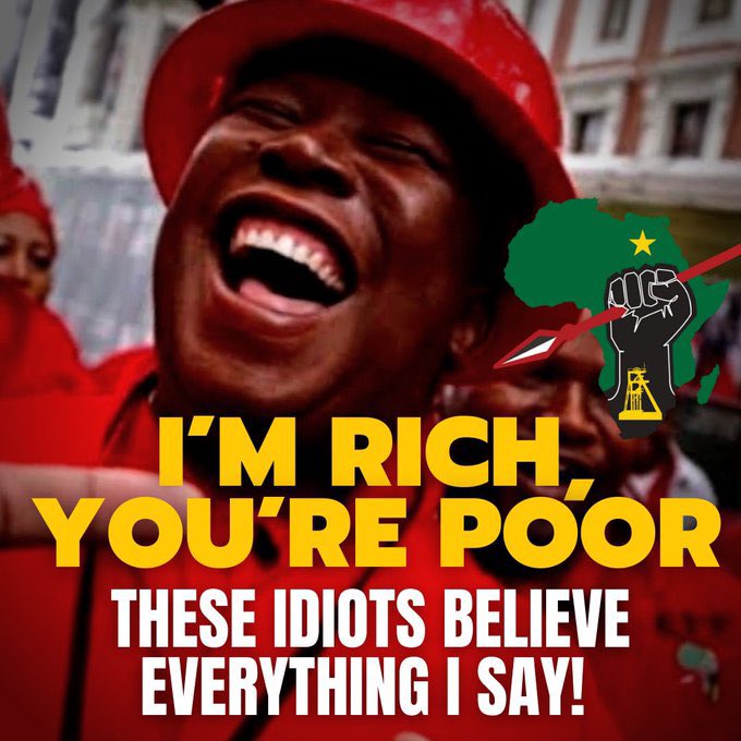 goolammv's tweet photo. Julius Malema doesn't care about you.
Julius Malema doesn't care about his supporters
Julius Malema doesn't care about South Africa
Julius Malema only cares about himself
How can you not see these things?
#EFFIsACriminalNetwork https://t.co/pSKtzIAmGs
