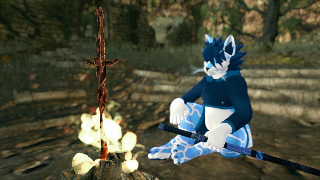 MystifyinMarten's tweet photo. Chilling in the Dark Souls Firelink Shrine #VRChat world. I suddenly encounter an @NTM3193 in the waterway! I don't know if I can do this run deathless! π #Furry #Felidal https://t.co/oBhQd5TdjT