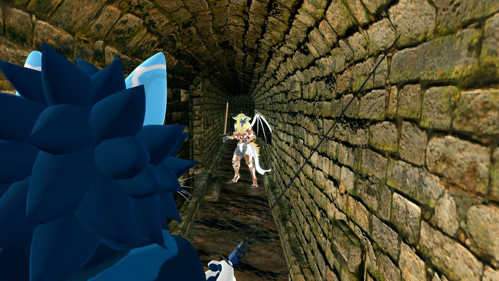 MystifyinMarten's tweet photo. Chilling in the Dark Souls Firelink Shrine #VRChat world. I suddenly encounter an @NTM3193 in the waterway! I don't know if I can do this run deathless! π #Furry #Felidal https://t.co/oBhQd5TdjT