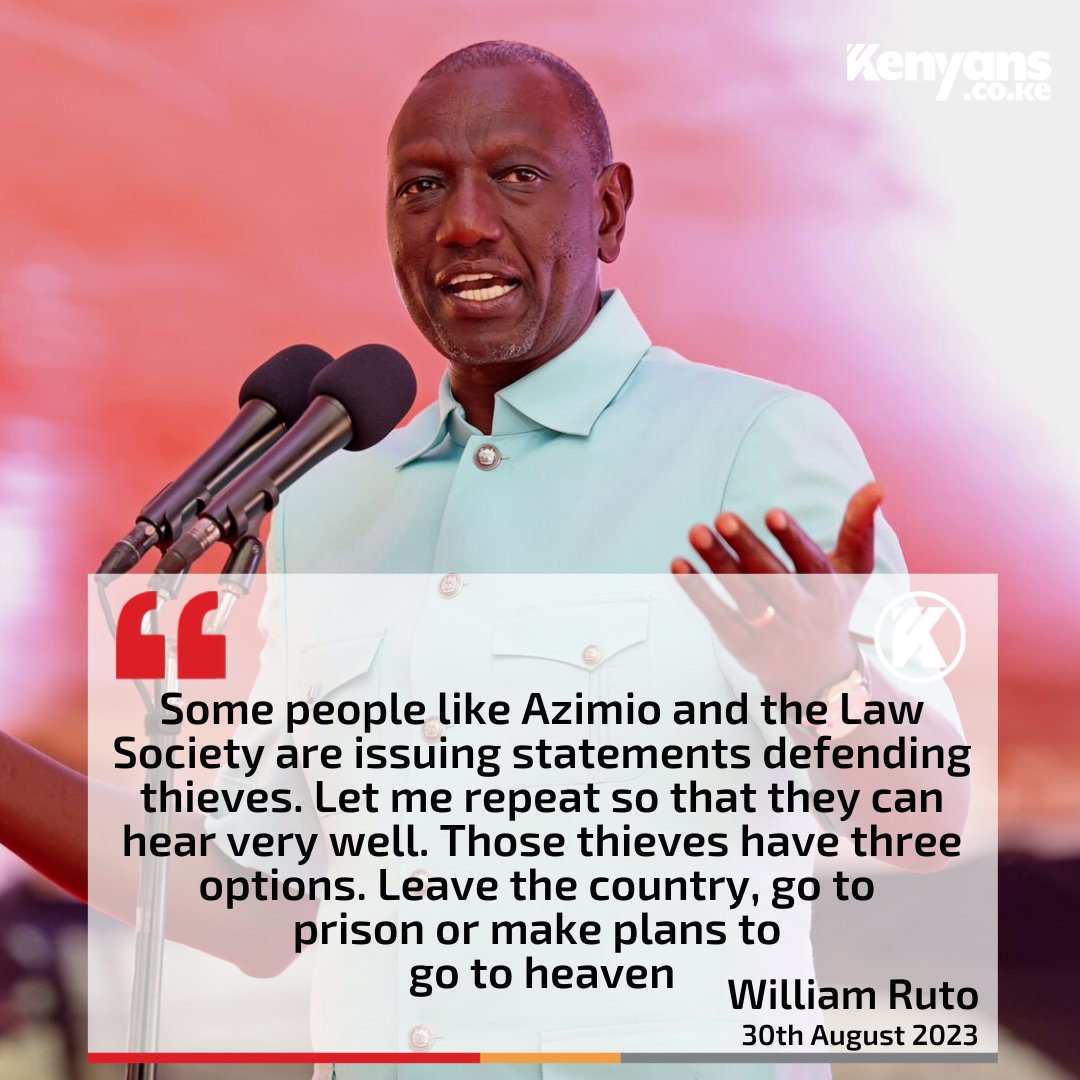 Kenyans's tweet photo. Some people like Azimio and LSK are issuing statements defending thieves - President Ruto https://t.co/5rcv8RdyMC
