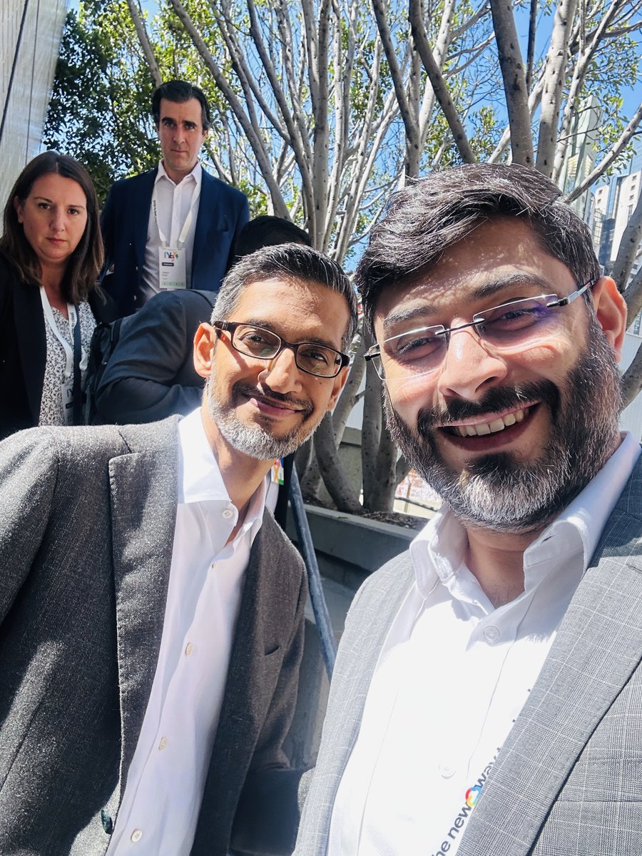 CoRover_App's tweet photo. Captured a moment with @sundarpichai at Google Cloud NEXT23!
Thrilled to have had the incredible opportunity to attend #GoogleCloudNext23 in San Francisco. @SabharwalAnkush had the honour of interacting with Sundar Pichai, @ThomasOrTK and other global leaders of @Google. https://t.co/HrnkhrZM3F