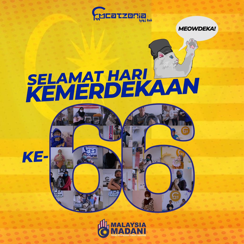 🇲🇾 Merdeka! Merdeka! Meow-deka! Selamat Hari Kemerdekaan ke-66! Catzonia bersama Malaysia menuju Madani. 'Tekad Perpaduan Penuhi Harapan'. Di sini, setiap 'meow' adalah sebahagian dari simfoni keharmonian. 🎶 #CatzoniaMalaysia #MalaysiaMadani #TekadPerpaduan #PenuhiHarapan