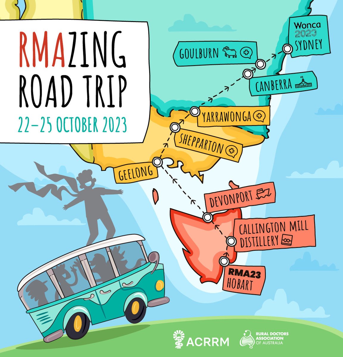 Heading to both #RMA23 and WONCA23? Join us on the road trip to surpass all road trips!!! Find out more rma.acrrm.org.au/rma23registrat…  ⁦<a href="/RuralWonca/">Rural Wonca</a>⁩ ⁦<a href="/RACGP/">RACGP</a>⁩ ⁦<a href="/ACRRM/">ACRRM</a>⁩