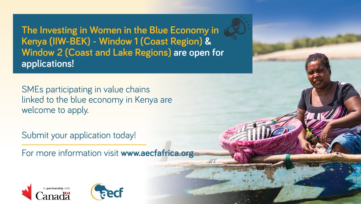 AECFAfrica's tweet photo. Are you a women-owned SME with operations that economically empower women and young women in the blue economy in Kenya’s Coast and Lake Regions? Apply for the Investing in Women in the Blue Economy in Kenya (IIW-BEK) Programme and access performance-based grants and technical support. https://t.co/bNCPrcRTHP