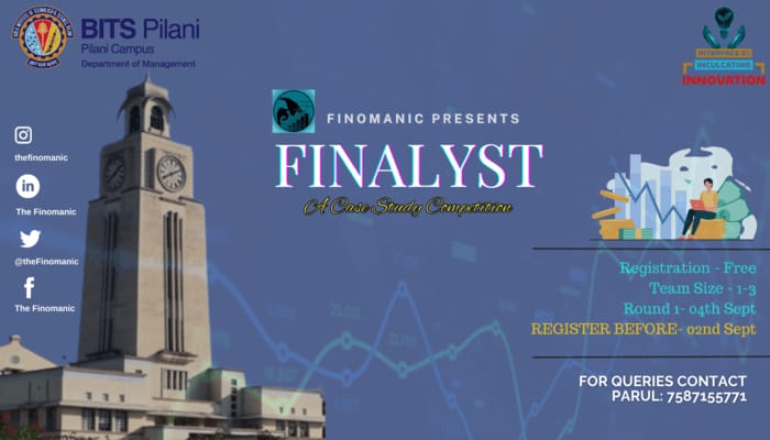 TheFinomaniac's tweet photo. Join FINALYST: The Ultimate Case Study Competition by Finomaniac - The Finance Club! BITS Pilani
🔗 Register: https://t.co/XQunEEC0sC
Finance enthusiast seize YOUR moment and devise data-driven strategies. Registration Closes: 2nd September
 #BitsPilani #Casestudy #Interface2023 https://t.co/igGP8xe9Hw