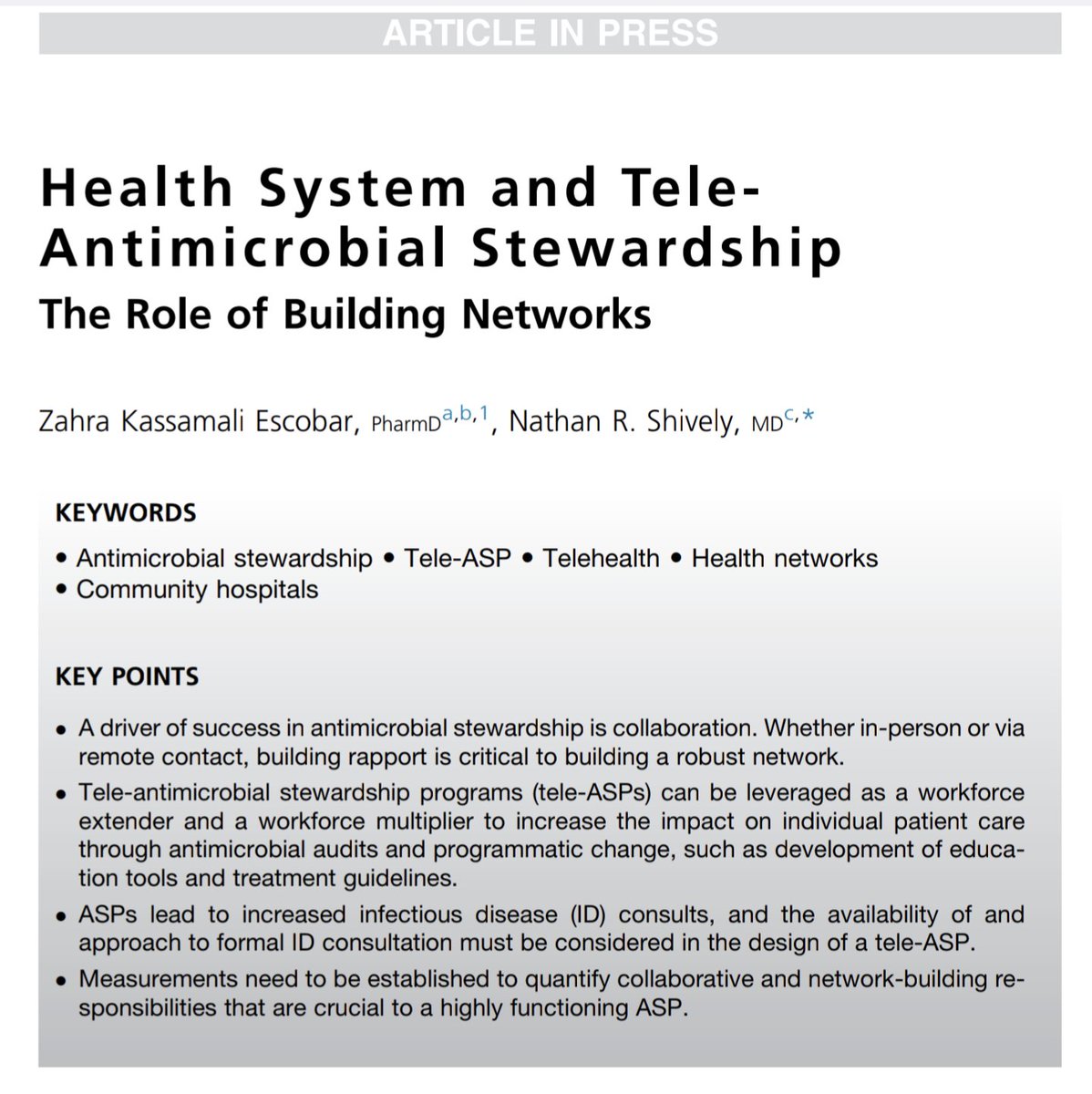Nate Shively (@nateshivelymd) on Twitter photo What's the best model for TeleASP?
<a href="/zkePharmD/">Zahra Kassamali Escobar</a> and I tried to tackle that and much more in a giant review in <a href="/IDClinics/">Infectious Disease Clinics</a>.
Check it out: secure-web.cisco.com/1EbIhHYBOa_bu2…
#IDTwitter What's the best model for TeleASP?
<a href="/zkePharmD/">Zahra Kassamali Escobar</a> and I tried to tackle that and much more in a giant review in <a href="/IDClinics/">Infectious Disease Clinics</a>.
Check it out: secure-web.cisco.com/1EbIhHYBOa_bu2…
#IDTwitter