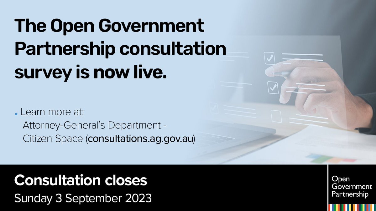 Australia’s Open Government Forum is developing Australia’s third national action plan. Consultation to help shape the plan is now open.

Visit: consultations.ag.gov.au