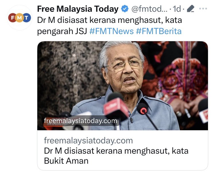 kuasasiswa's tweet photo. 1. Zaman dia jadi PM ramai orang kena siasat bawah Akta Hasutan, undang-undang zaman penjajah British yang dia pertahankan. 

2. Kini giliran Mahathir pulak dapat rasa kena siasat bawah Akta Hasutan. 

3. Welcome to the club Tun @chedetofficial https://t.co/VTU0s1gWhJ