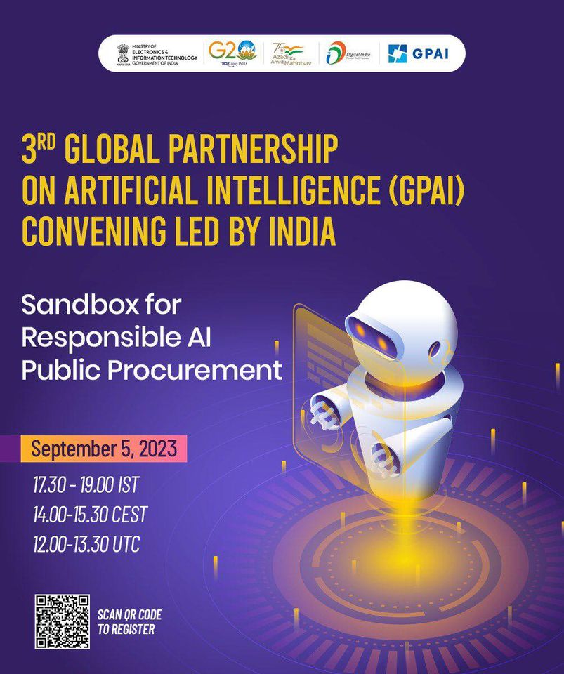 What is an AI Sandbox?📦 

How can it help for a responsible #AI public procurement?   

Join us for the 3rd GPAI Convening to know more! 📷 #AIforSocialGood#GPAIConvening #ResponsibleAI 

Register now at  digitalindia-gov-in.zoom.us/meeting/regist…