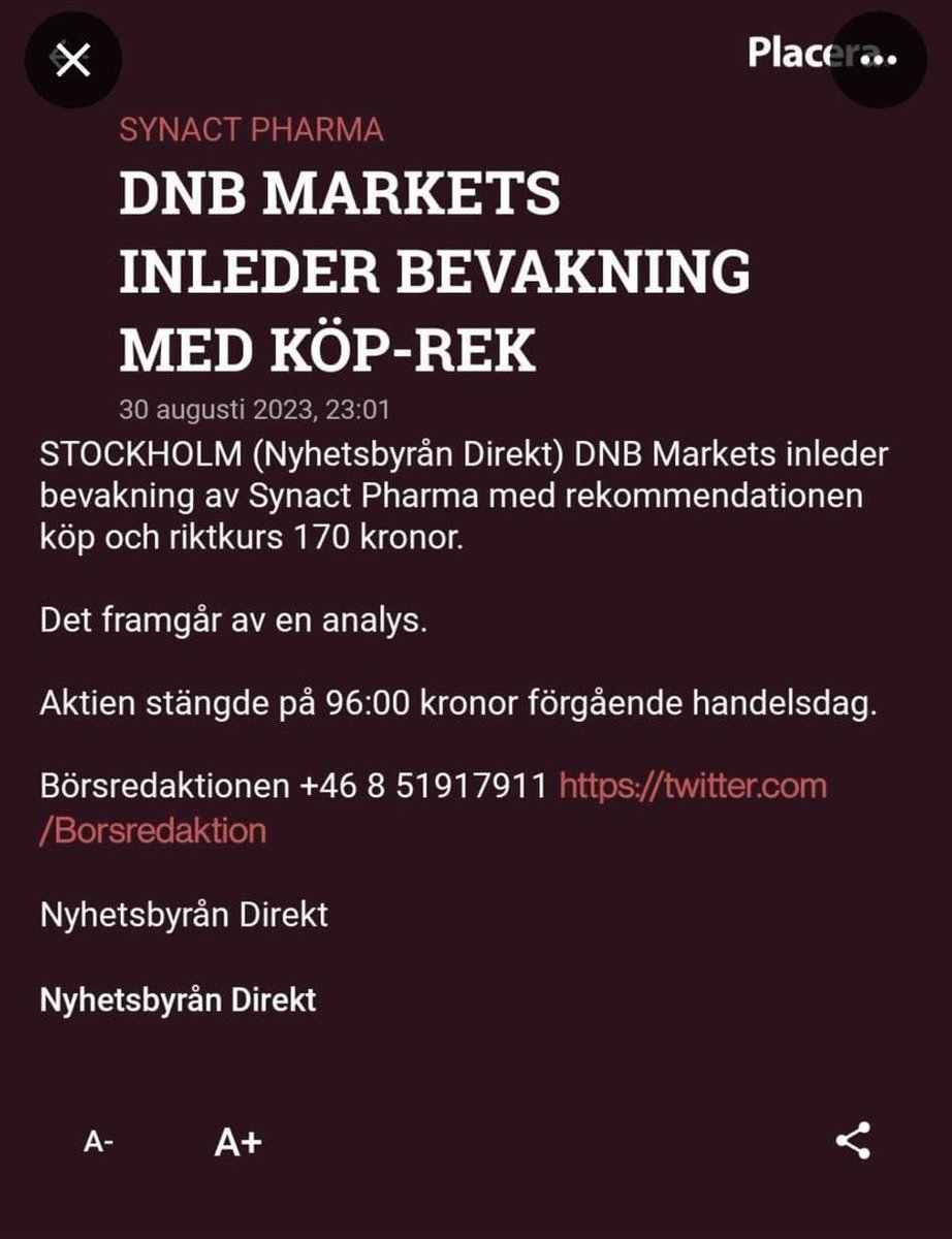 FredrikAlmer's tweet photo. Det är nu det händer…
Ingen liten player heller. Topline vilken dag som helst. Även Kempen har flaggat intresse för sina kunder. #synact https://t.co/lEoidyzPpT