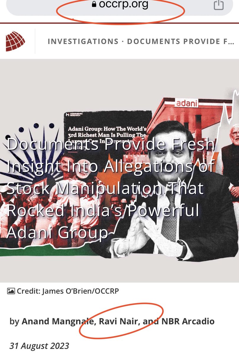 thehawkeyex's tweet photo. Here it is! As posted 3days back, Soros &amp; RF backed org OCCRP has published 'investigative' report, co-authored by Ravi Nair, targeting Adani group again.

1/ https://t.co/gekbbNCm4h