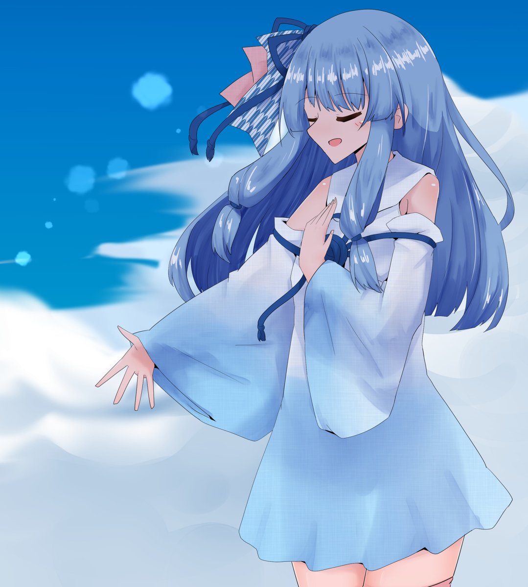 kotonoha aoi 1girl solo blue hair closed eyes dress detached sleeves long hair  illustration images
