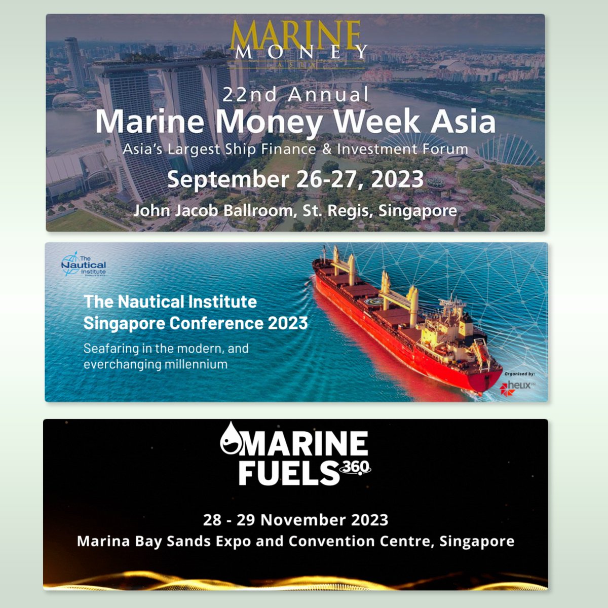 MtSS is delighted to be partnering these major events over the coming months:

Marine Money Week Asia: Sept 26-27
The Nautical Institute Singapore Conference: Oct 27
Marine Fuels 360: Nov 28-29

Please do come by to discover more about our work in the welfare of #seafarers.