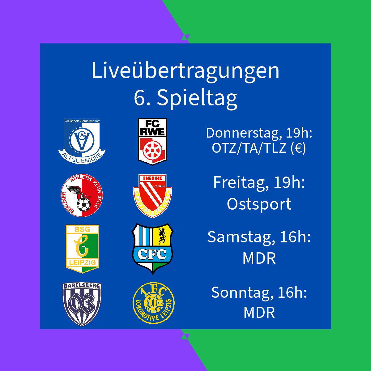 RLNO_Podcast's tweet image. Vier Tage Livespiele in der #RLNO am Stück - das ist der 6. Spieltag.

#VSGRWE
#BAKFCE
#BSGCFC
#SVBLOK