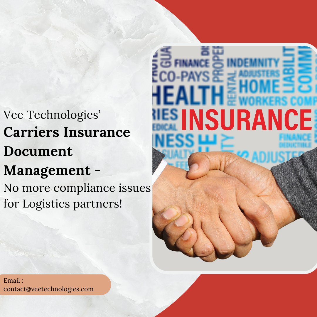 CarolThomasUSA's tweet photo. #VeeTechnologies offers #CarriersInsuranceDocumentManagement that protects the #logistics partners from compliance issues.
Email:contact@veetechnologies.com
Visit:https://t.co/iYPmUwVrg1
#DocumentManagement #logisticslegaldocuments #InsuranceDocuments #logistics #CarrierDocuments https://t.co/nIdhSp14fU