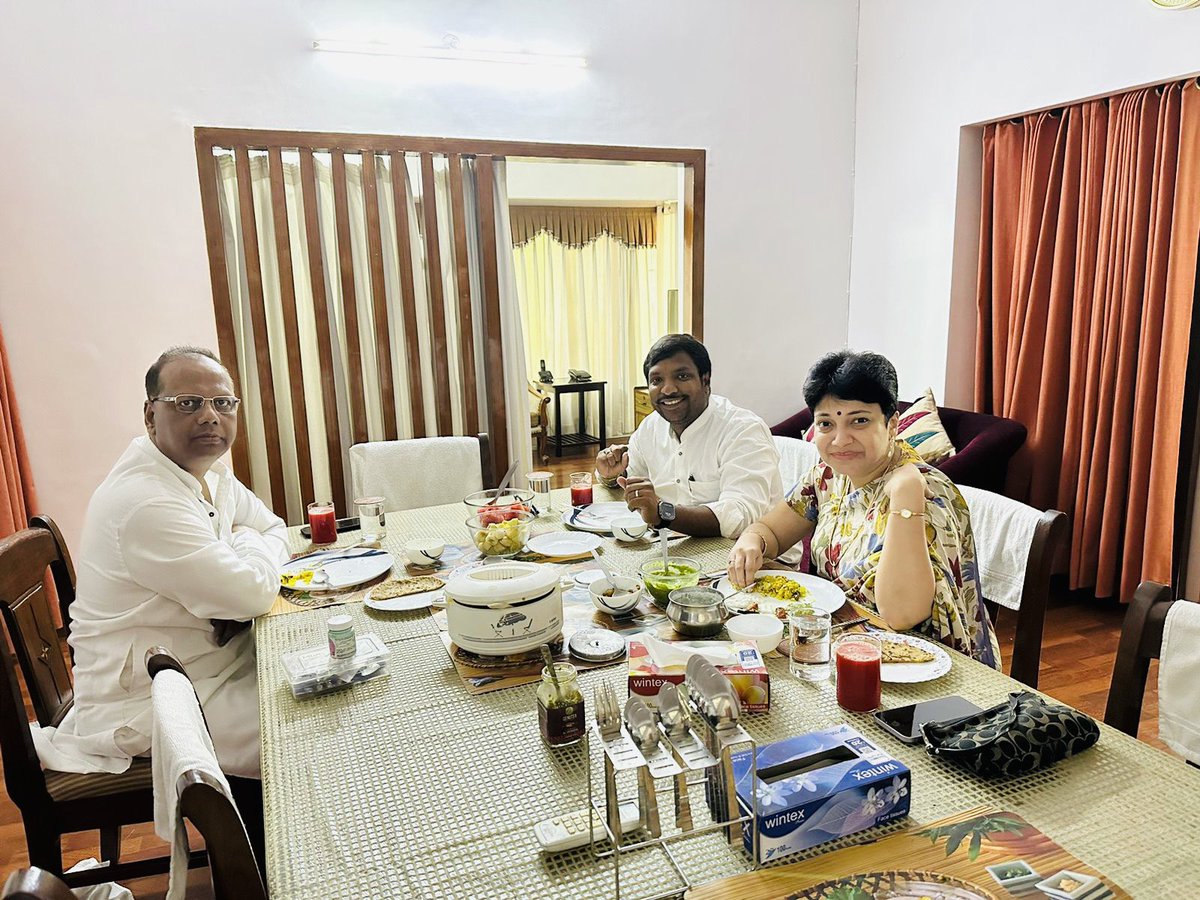 A lovely breakfast this morning with Honourable Justice Ranjith More Chairman Central Administrative Tribunal 
Was a very powerful and purposeful discussion on our Hindu Sanathana Dharma 
Thanks to my brother Nagaraj Kankipati ji for this opportunity @nagaraj_v1