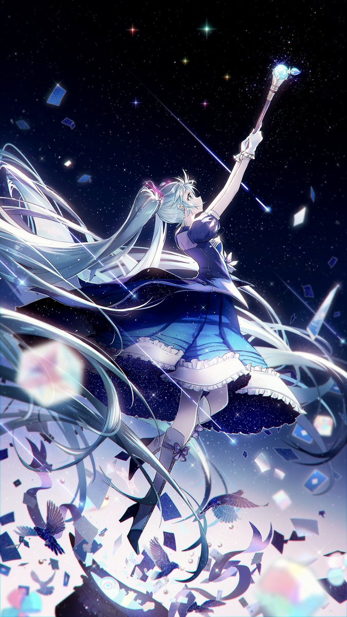 hatsune miku 1girl solo long hair very long hair twintails looking up gloves  illustration images