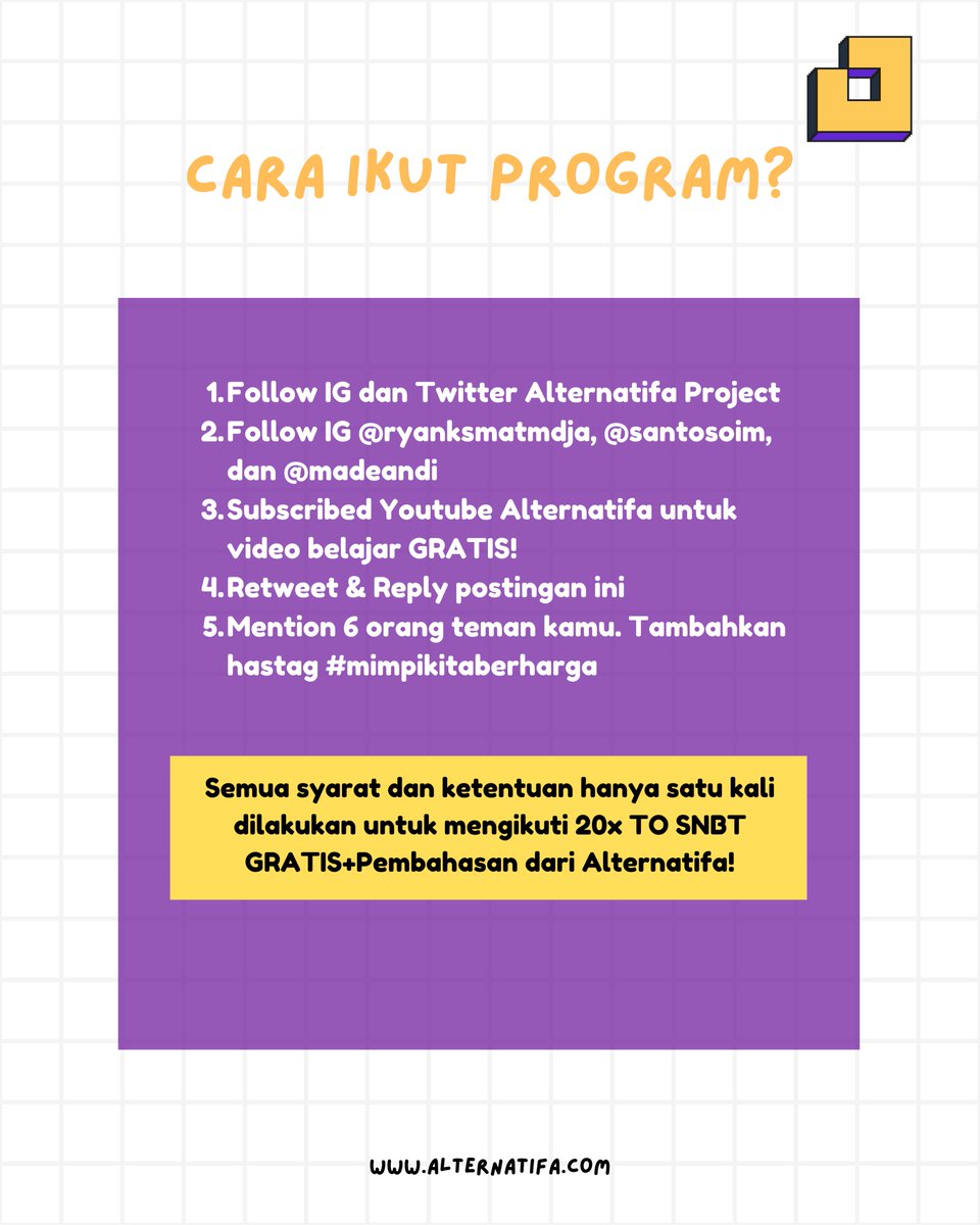 AlternatifaP's tweet image. Syarat mengikuti program ini hanya berlaku satu kali saja agar lebih banyak peserta yang bisa mengikuti program ini dan kita akan mendapatkan rasionalisasi lebih akurat dengan banyaknya peserta yang ikut!
