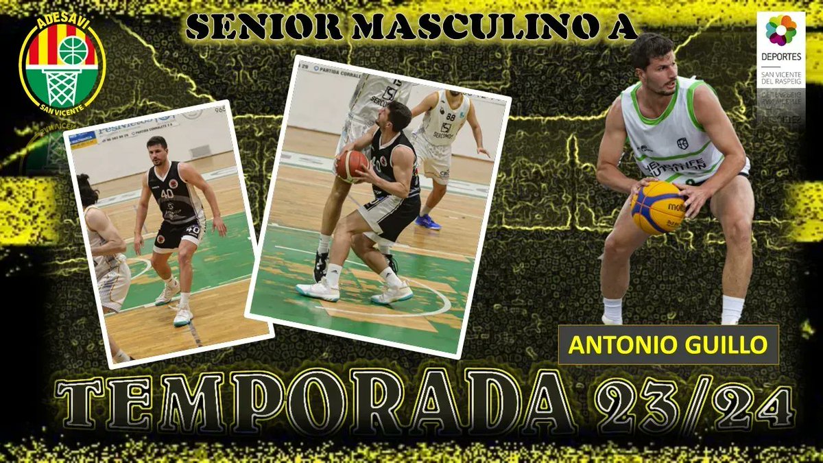 CDADESAVI's tweet photo. 📢 ⛹️ 
Nueva incorporación para el Senior Masculino. @antonioguillo  llega para aportar tiro, experiencia, carácter y buen baloncesto.
Topo un lujo poder contar con el esta temporada.
💛 🖤 https://t.co/pSaRRppBYN
