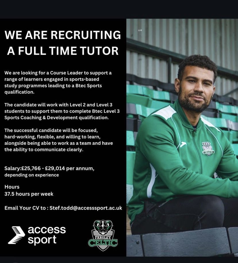 misswaldronPE's tweet photo. I’m looking to recruit a Btec sport course leader in Farsley, Leeds.
Please get in touch if you’d like more information.
#peteacher 
#btecsport
#footballeducation
#edutwitter https://t.co/LLcwvYHFYo