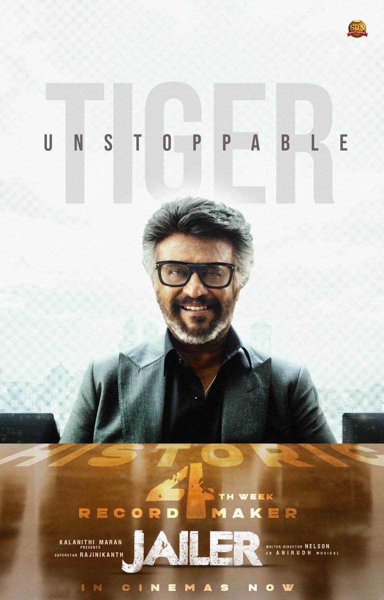 Sun Pictures (@sunpictures) on Twitter photo A roaring rampage at the box office 💥
Mega Blockbuster #Jailer in theatres near you!
<a href="/rajinikanth/">Rajinikanth</a> <a href="/Nelsondilpkumar/">Nelson Dilipkumar</a> <a href="/anirudhofficial/">Anirudh Ravichander</a> <a href="/Mohanlal/">Mohanlal</a> <a href="/NimmaShivanna/">DrShivaRajkumar</a> <a href="/bindasbhidu/">Jackie Shroff</a> <a href="/tamannaahspeaks/">Tamannaah Bhatia</a> <a href="/meramyakrishnan/">Ramya Krishnan</a> <a href="/suneeltollywood/">Suneel</a> <a href="/iYogiBabu/">Yogi Babu</a> <a href="/iamvasanthravi/">Vasanth Ravi</a> <a href="/mirnaaofficial/">Mirnaa</a> @kvijaykartik A roaring rampage at the box office 💥
Mega Blockbuster #Jailer in theatres near you!
<a href="/rajinikanth/">Rajinikanth</a> <a href="/Nelsondilpkumar/">Nelson Dilipkumar</a> <a href="/anirudhofficial/">Anirudh Ravichander</a> <a href="/Mohanlal/">Mohanlal</a> <a href="/NimmaShivanna/">DrShivaRajkumar</a> <a href="/bindasbhidu/">Jackie Shroff</a> <a href="/tamannaahspeaks/">Tamannaah Bhatia</a> <a href="/meramyakrishnan/">Ramya Krishnan</a> <a href="/suneeltollywood/">Suneel</a> <a href="/iYogiBabu/">Yogi Babu</a> <a href="/iamvasanthravi/">Vasanth Ravi</a> <a href="/mirnaaofficial/">Mirnaa</a> @kvijaykartik