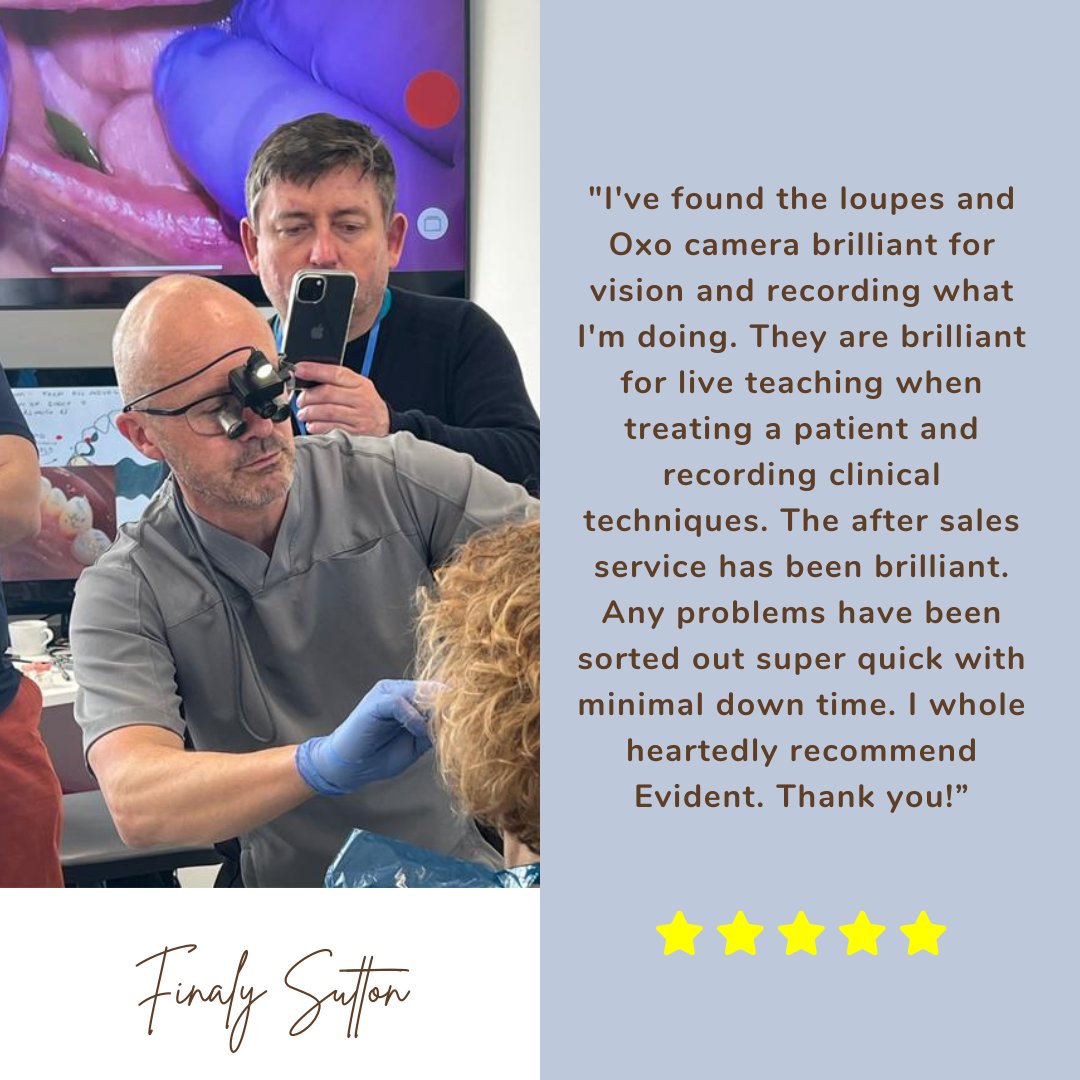Dr Sutton uses our <a href="/ExamVision/">ExamVision</a> loupes combined with the amazing #Oxo4K Camera. It's lovely to read how much he values both products and our service 🌟

#Oxo4K #loupes #ExamVision #Evidentdental