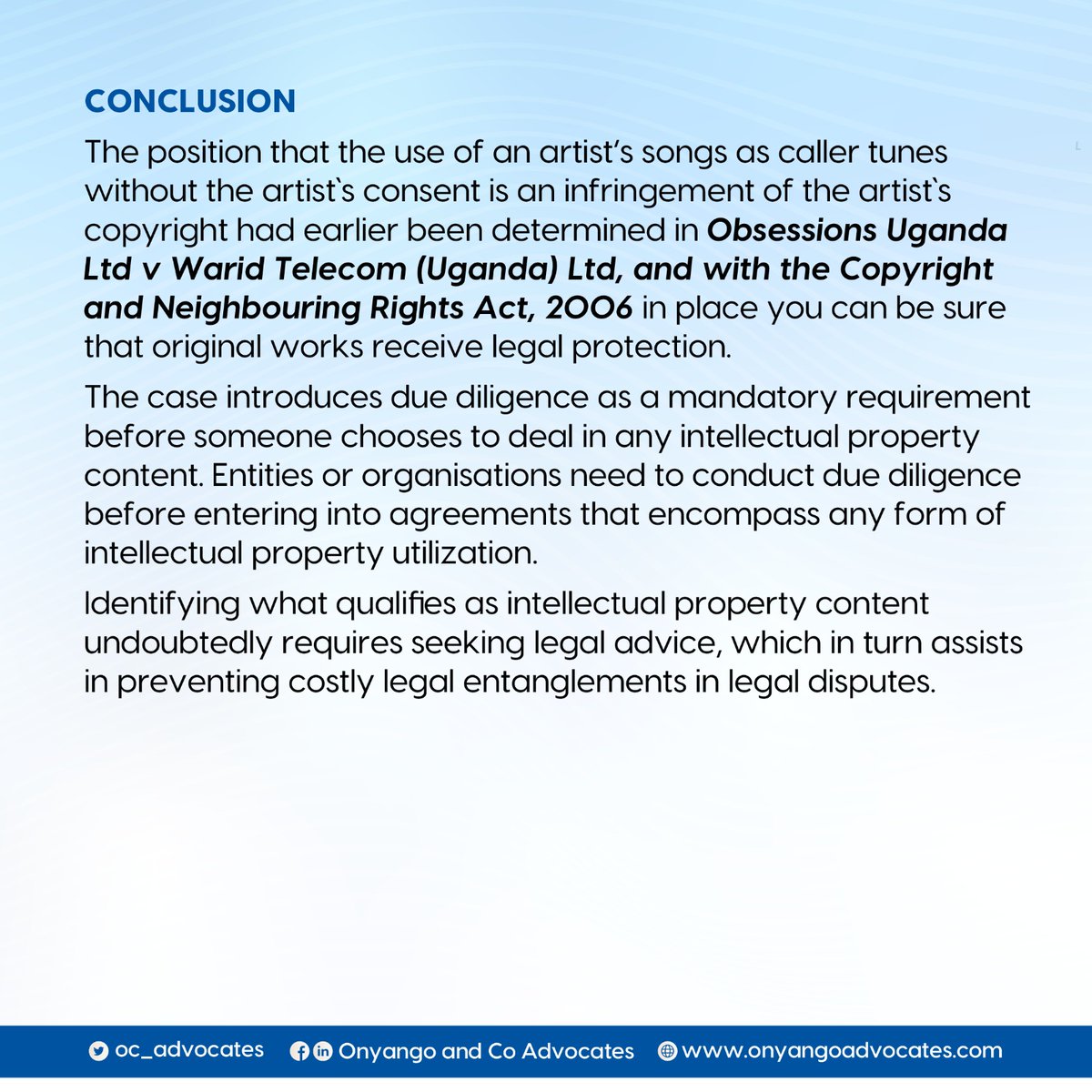 The High Court of Uganda recently delivered a judgement on matters pertaining  to music copyright.

Below, we present a concise overview of some key insights from the judgement.

#copyrightlaw #copyrightinfringement