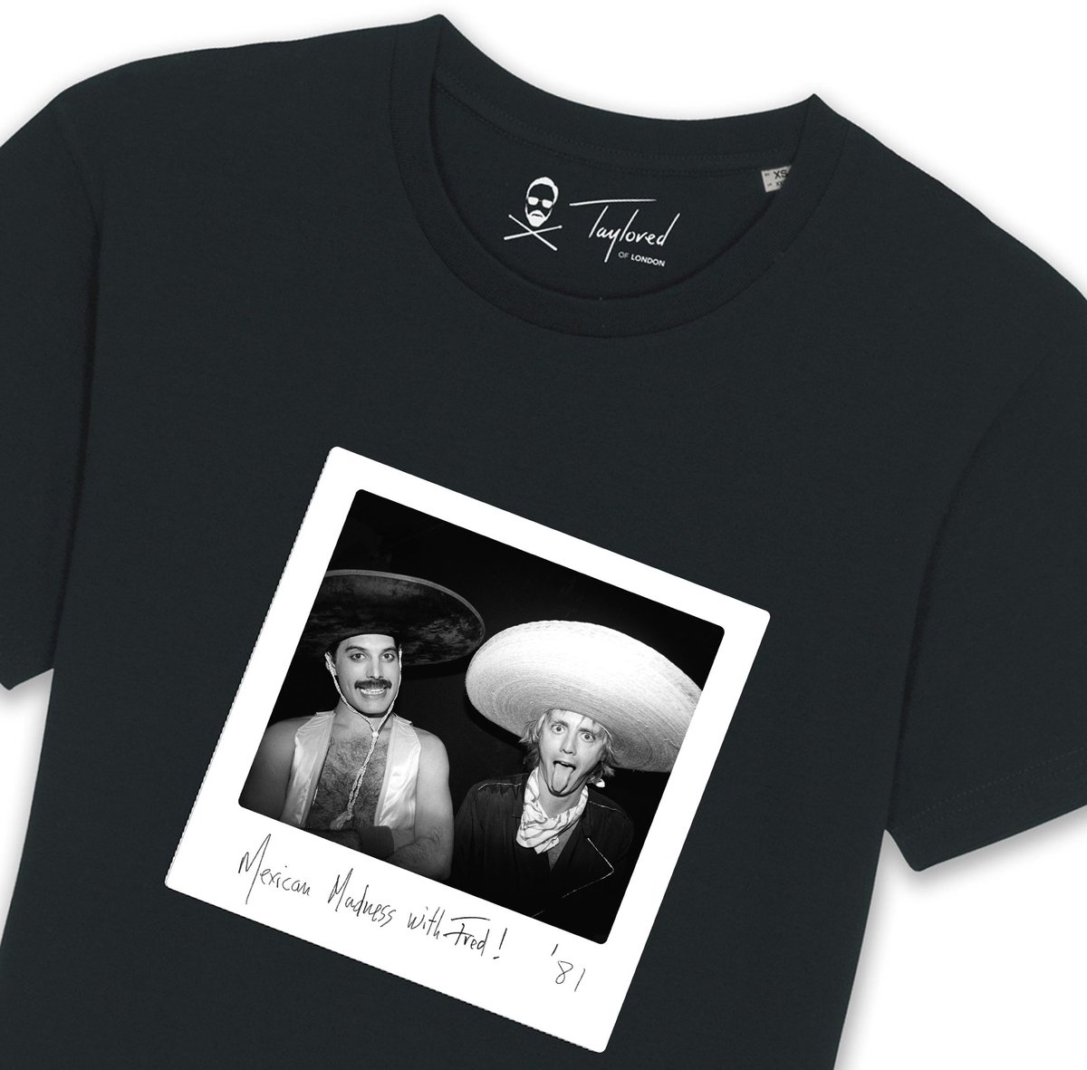 The_MPT's tweet image. “2 amigos…always. This picture was taken on our break during Brian’s guitar solo on one of the 2 nights, mid-show, in Puebla Baseball Stadium Mexico City. It was a crazy night” Roger Taylor 🥁

@TayloredLondon
 T-shirt for the Official Freddie Mercury Birthday Party, Montreux!