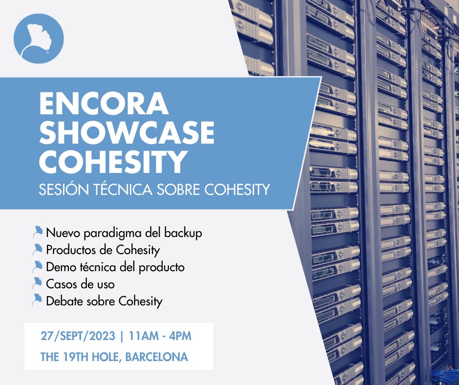 EncoraTeam's tweet photo. 🚀 Únete al Encora Showcase sobre @Cohesity el 27 de septiembre en Barcelona para una inmersión técnica en la revolucionaria solución de gestión de datos.

¡No te lo pierdas! 

🖊️ Regístrate aquí: https://t.co/SXZRRDWec5

#Cohesity #Tecnología #Networking https://t.co/hcLkfYrJNw