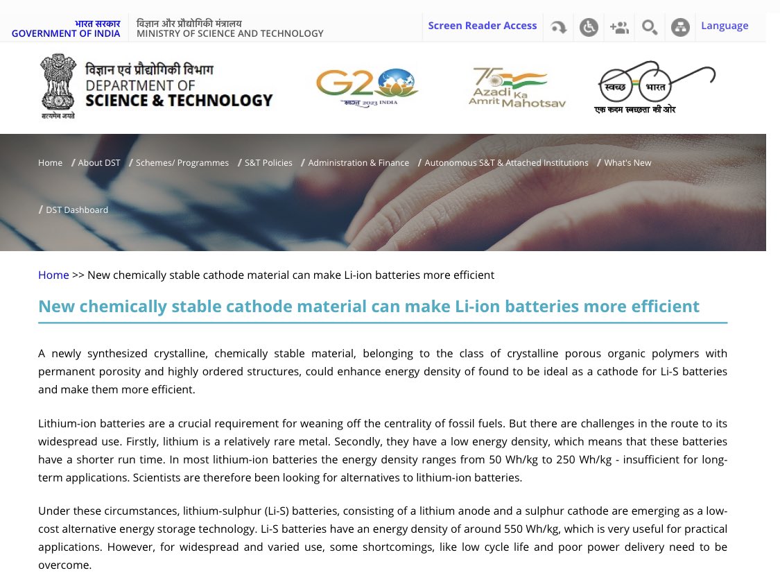 ps_pachfule's tweet photo. We are pleased to share the highlight of our recent article on Battery by Department of Science &amp; Technology (DST), India".

Many thanks to @serbonline for SRG Grant &amp; S. N. Bose National Center for Basic Sciences for Starting Research Grant. 

@snbkol 

https://t.co/YhSPu8rYjB https://t.co/Spz7GNVeg9