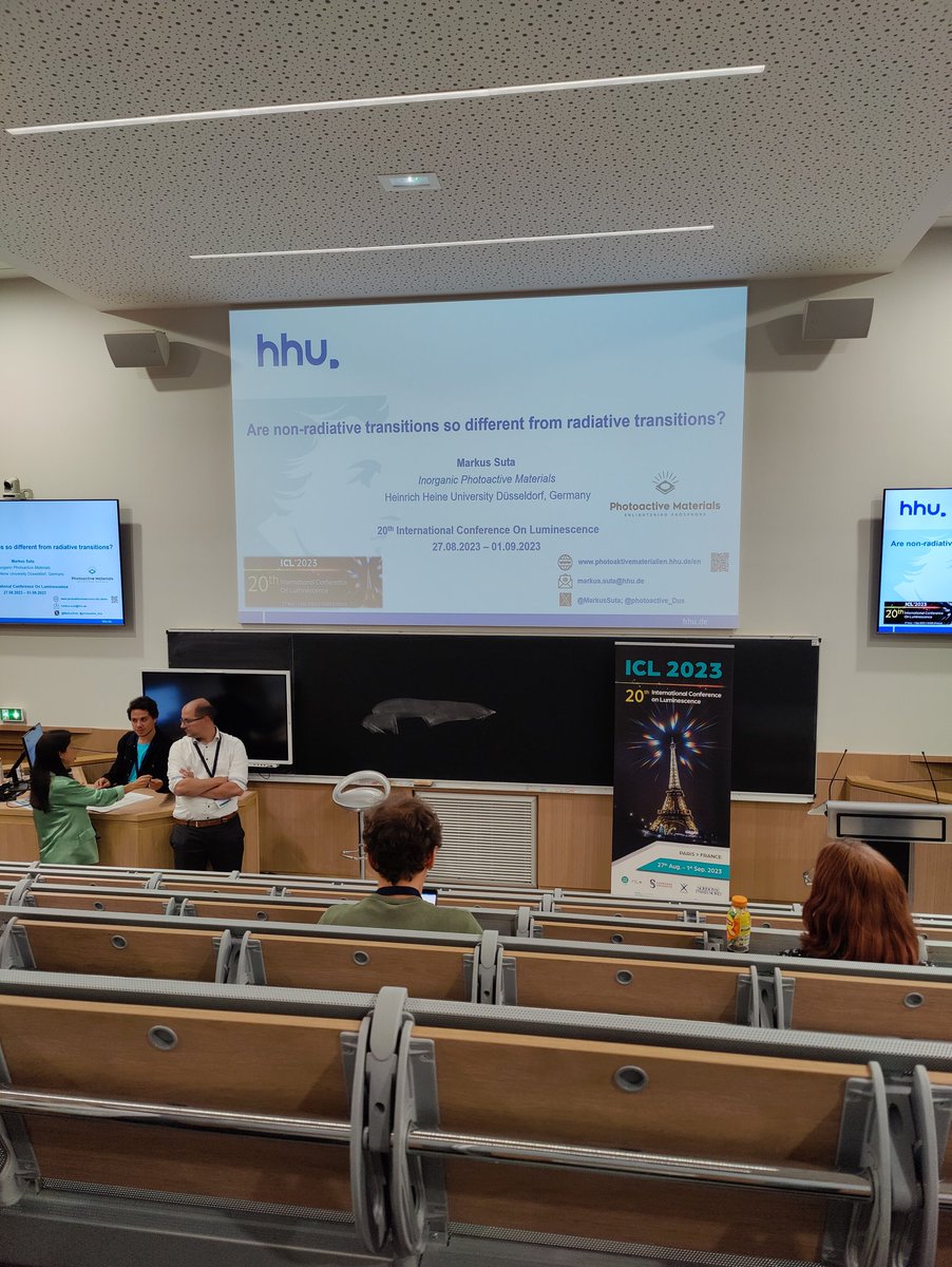 photoactive_Dus's tweet photo. Yesterday was an important day for us at the @icl2023. First, @MarkusSuta talked about non-radiative transitions and later @a_Gorengo and @Tom_Foerster_ presented their posters. Both were very busy during the whole session presenting their research to the luminescence community. https://t.co/ZmrDjOr0sU