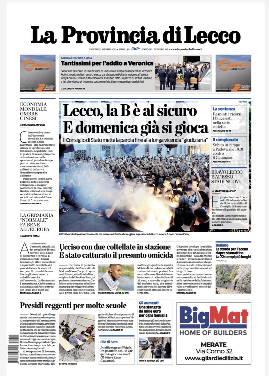La #primapagina della Provincia di Lecco in edicola. Buona lettura e buona giornata. <a href="/officialcl1912/">Calcio Lecco 1912 </a>