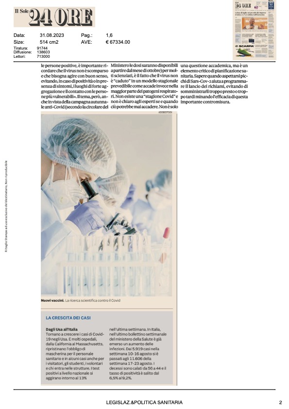 #EMA autorizza il primo vaccino aggiornato a #XBB, la famiglia di varianti #Covid più diffusa oggi. In Italia dosi disponibili da ottobre. <a href="/sole24ore/">IlSole24ORE</a>