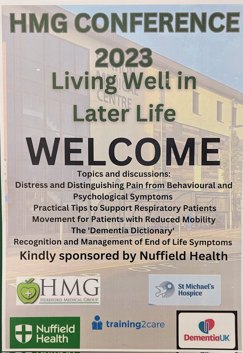 Looking forward to welcoming over 100 delegates to the first Hereford Medical Group 'Living Well in Later Life' conference for people working with older patients in Herefordshire. @NHS_HW @TaurusHlthCare @TheIGPM @shellstoreheref
