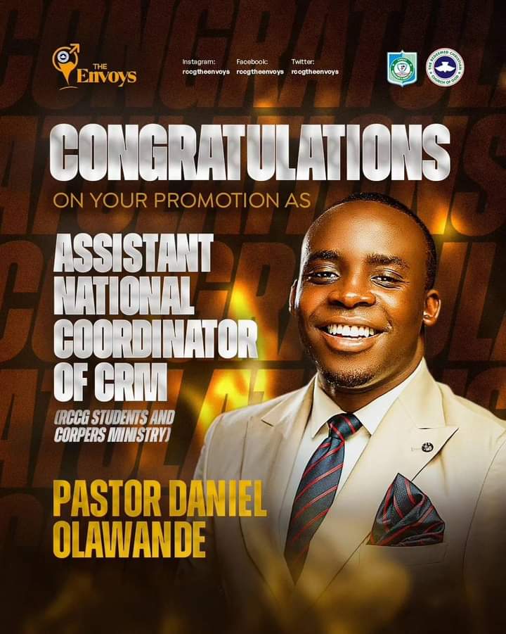 pdanielolawande's tweet photo. Lord of mercy
The Lord has decided to give me another massive assignment in RCCG Students and Corpers ministry (Christ Reedemers Ministries CRM) as the Assistant National coordinator. 
It's time for Revival on campuses and our corpers family houses globally, I covet your prayers. https://t.co/Uecfvt9FT2