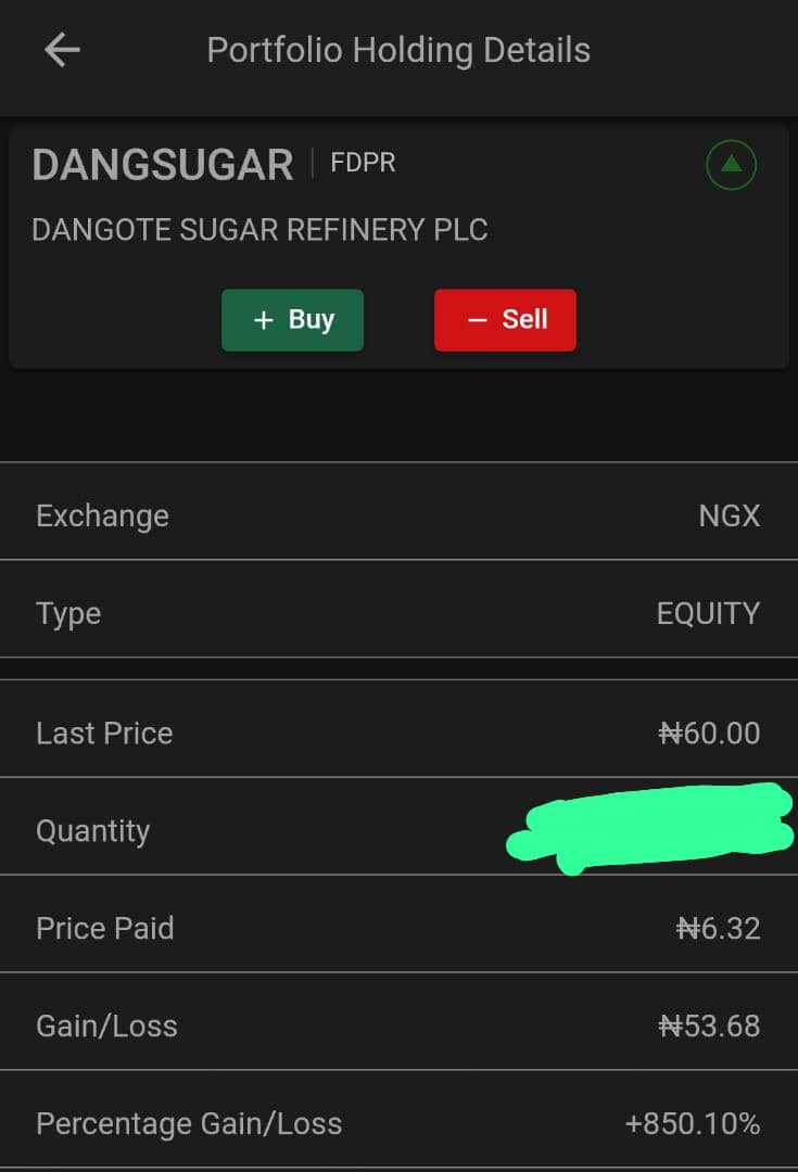 I'm up over +800% in dangote sugar. Didnt get here by gamble. Research how to value a company, invest long, constantly review the company's performance and follow the market dynamics.  #stockinvestment #equity #noviceinvestor #dividends  #capitalmarket #stockexchange #WEALTH