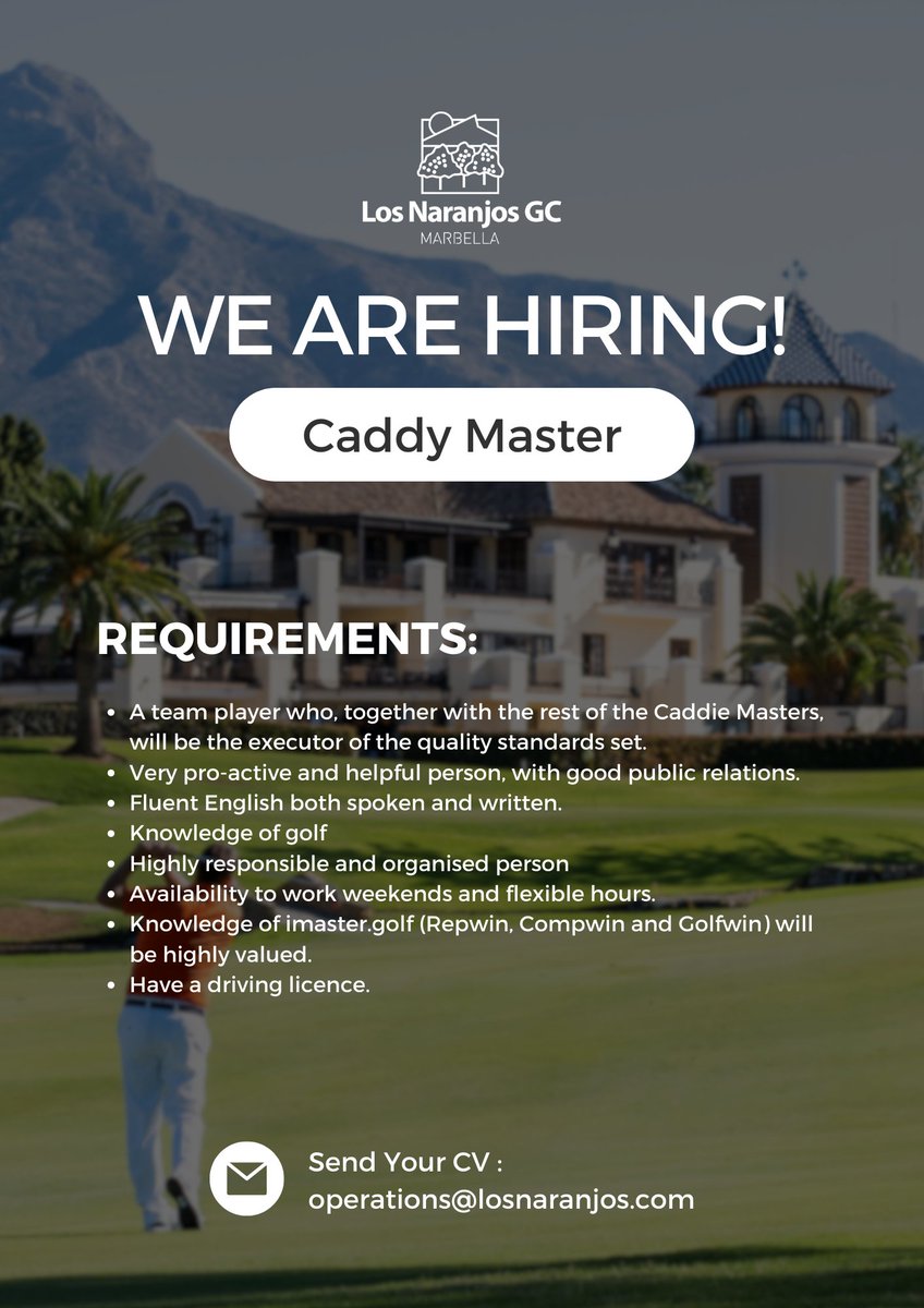 We are #hiring | ¡Estamos contratando! ⛳️
📩 operations@losnaranjos.com

#marbella #caddymaster #golf