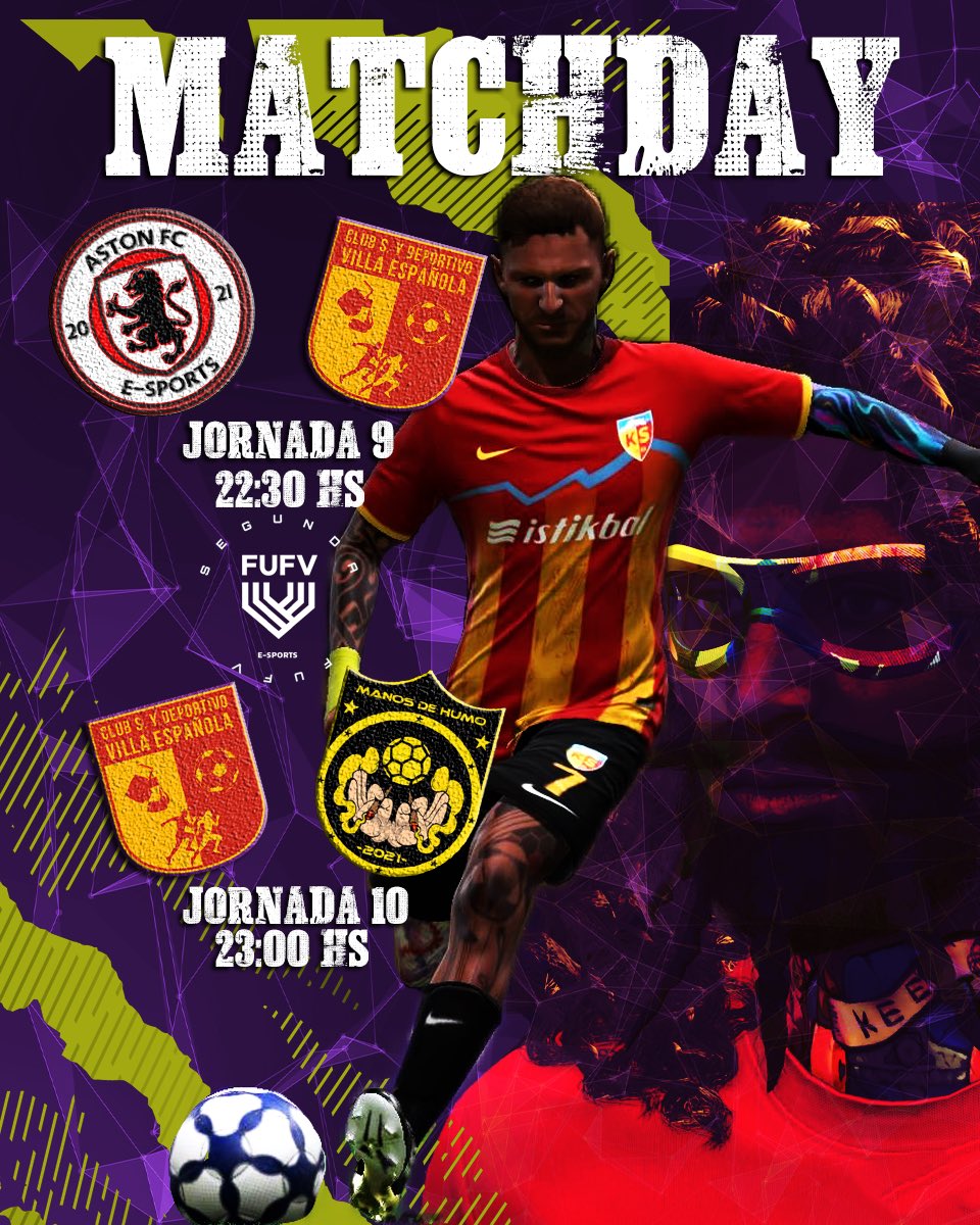 VillaEspeSports's tweet photo. Segunda @AUDVesports 

🗓️ Jornada 9
⏰ 22:30hs 
➡️ Aston FC eSports 

🗓️ Jornada 10 
⏰ 23:00hs 
➡️ Manos de Humo 

Vamo villeros Vamo 

#CulturaDeBarrio❤️💛💜 https://t.co/GJlHMeSMBJ