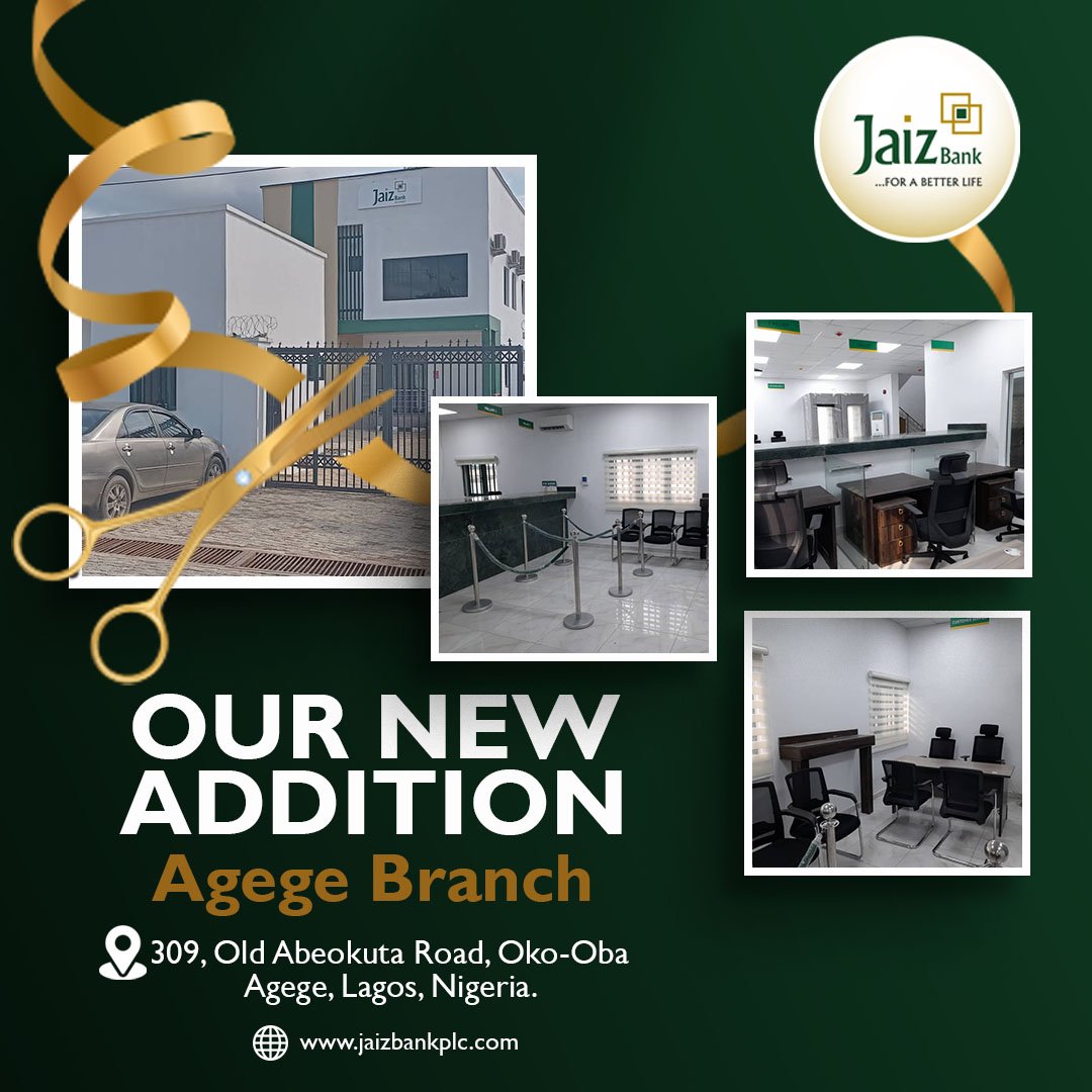 JaizBankNG's tweet photo. Introducing Our Newest Branch in the heart of Agege!
Come say hello and experience convenience and personalized banking at our brand-new branch.
#JaizBank #forbetterlife #NewBranchAlert #Agege https://t.co/eknswC6DHZ