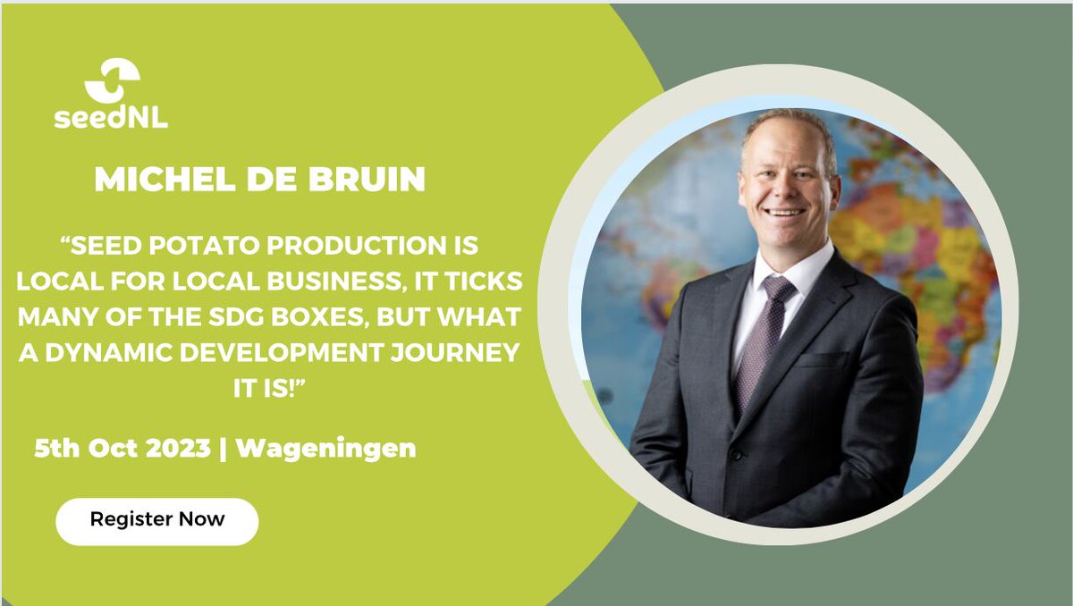 Thrilled to announce Michel de Bruin as one of the keynote speakers for SeedNL's annual event.  A member of Agrico's strategic management,  Michel will tell us more about New frontiers in seed production in Africa.

Register now: seednl.nl/annual-event-2…