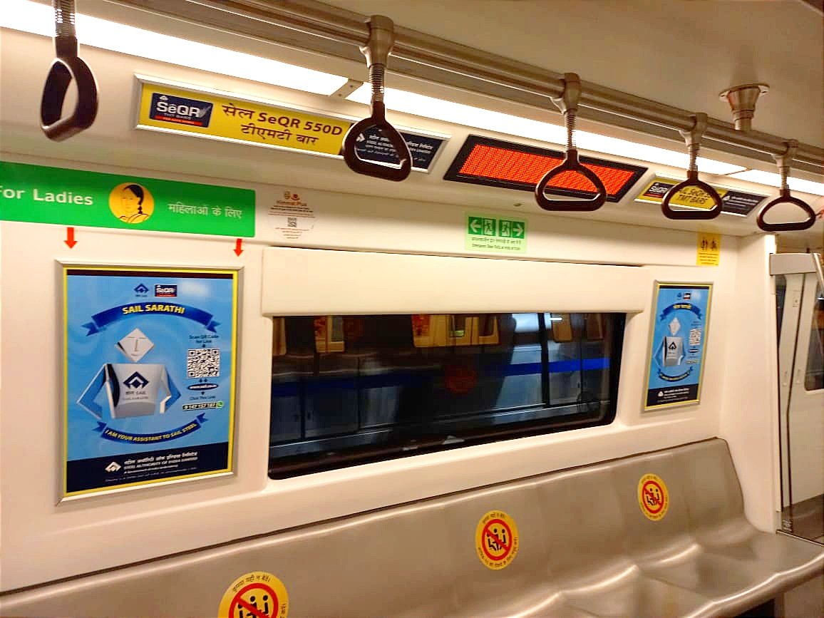 SAILCMO's tweet photo. The outreach campaign of #SAILSeQR 550-D TMT bars has been extended to the Delhi Metro by the Retail group of CMO/NR, serving as a dynamic reminder of #SAIL's dedication to provide high-quality products and unparalleled #CustomerExperience, as the metro rail crisscrosses the NCR. https://t.co/kxBEsSEg5e
