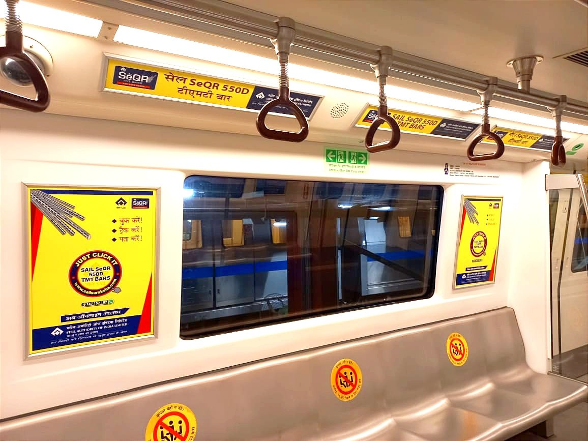SAILCMO's tweet photo. The outreach campaign of #SAILSeQR 550-D TMT bars has been extended to the Delhi Metro by the Retail group of CMO/NR, serving as a dynamic reminder of #SAIL's dedication to provide high-quality products and unparalleled #CustomerExperience, as the metro rail crisscrosses the NCR. https://t.co/kxBEsSEg5e
